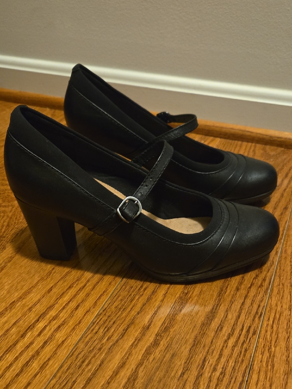 Clarks Black Mary Jane Block Heel Pumps